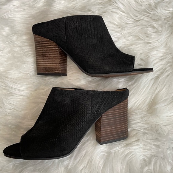 Franco Sarto | Size 10 Black Snake Embossed Suede Firefly Peep-Toe Mule Heels - Picture 9 of 15